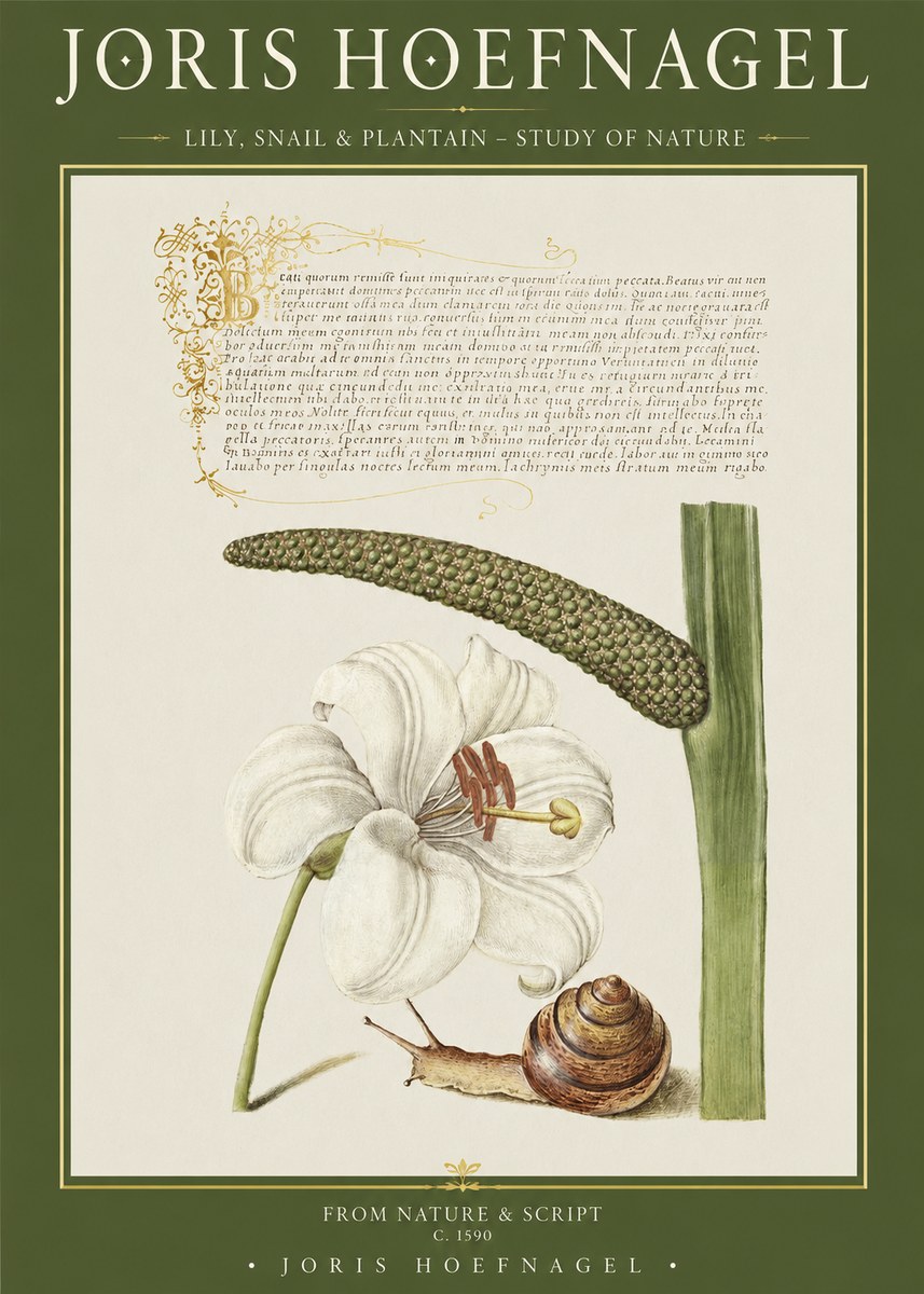 Joris Hoefnagel Lily, Snail & Plantain - Study of Nature No1 - Juliste