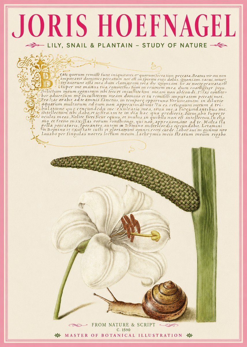 Joris Hoefnagel Lily, Snail & Plantain - Study of Nature No2 - Juliste