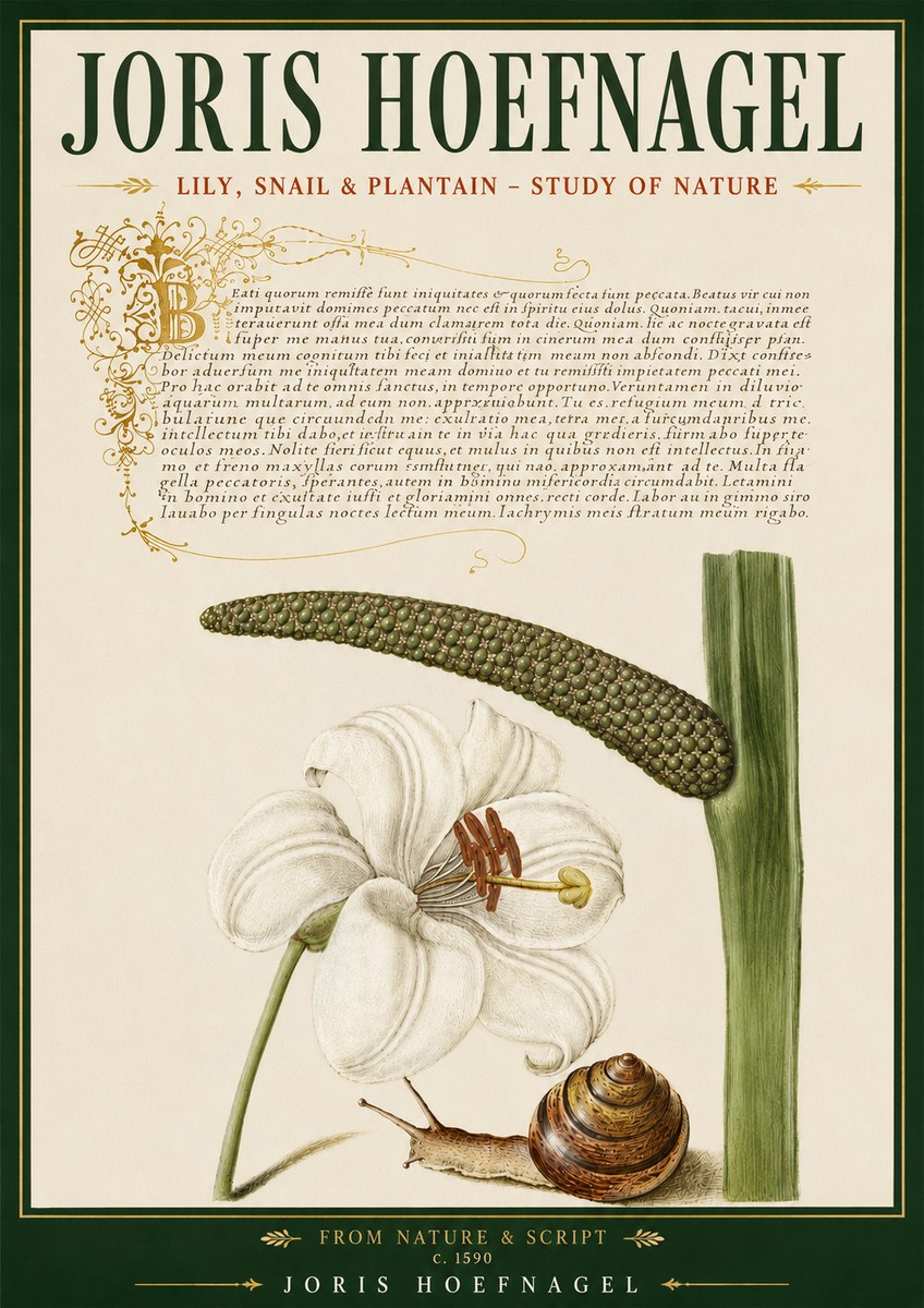 Joris Hoefnagel Lily, Snail & Plantain - Study of Nature No5 - Juliste