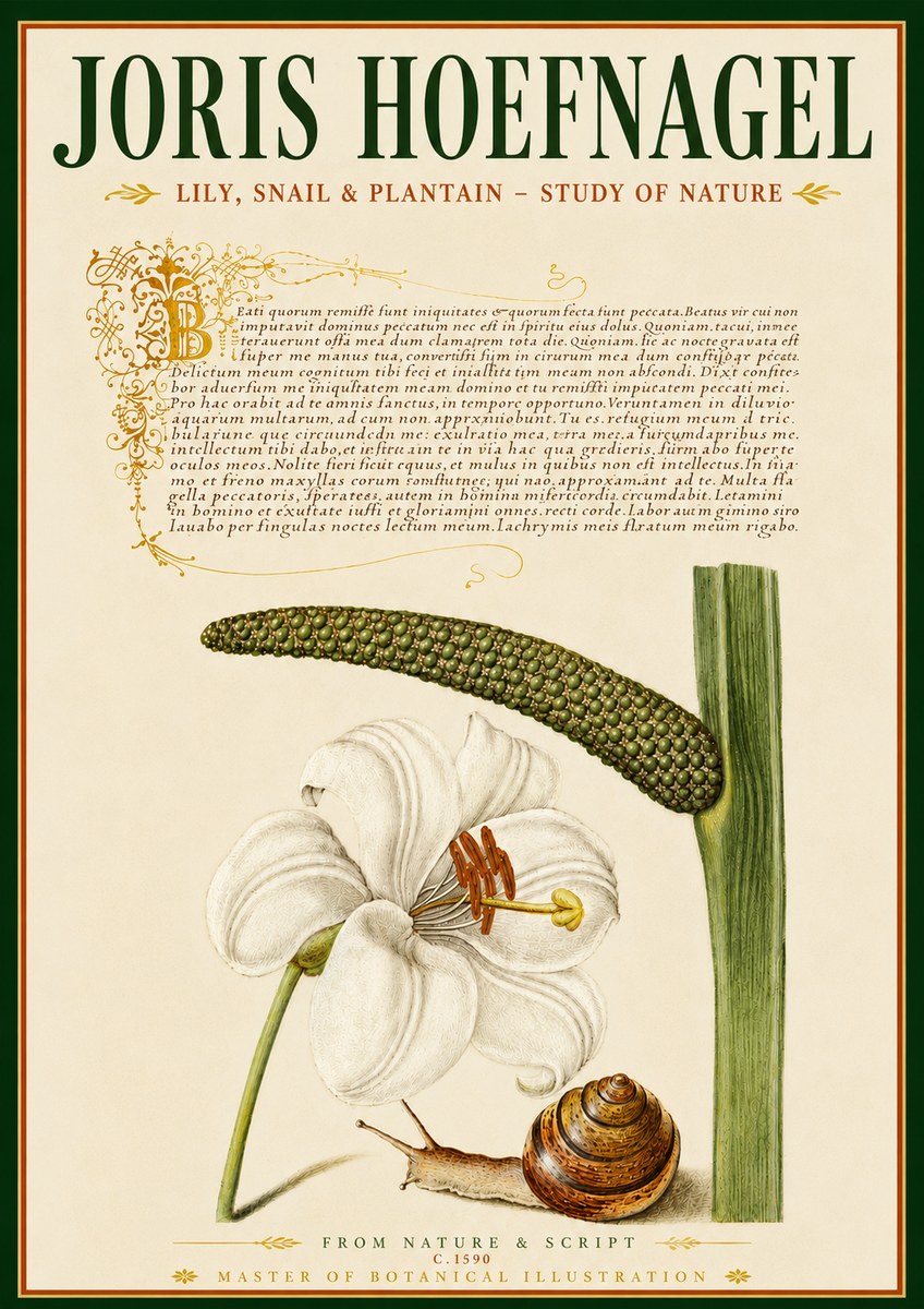 Joris Hoefnagel Lily, Snail & Plantain - Study of Nature No6 - Juliste