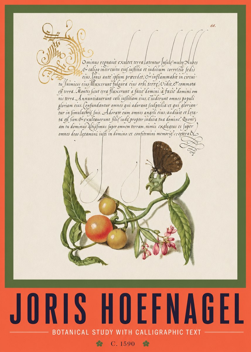 Joris Hoefnagel Botanical Study with Calligraphic Text No2 - Juliste