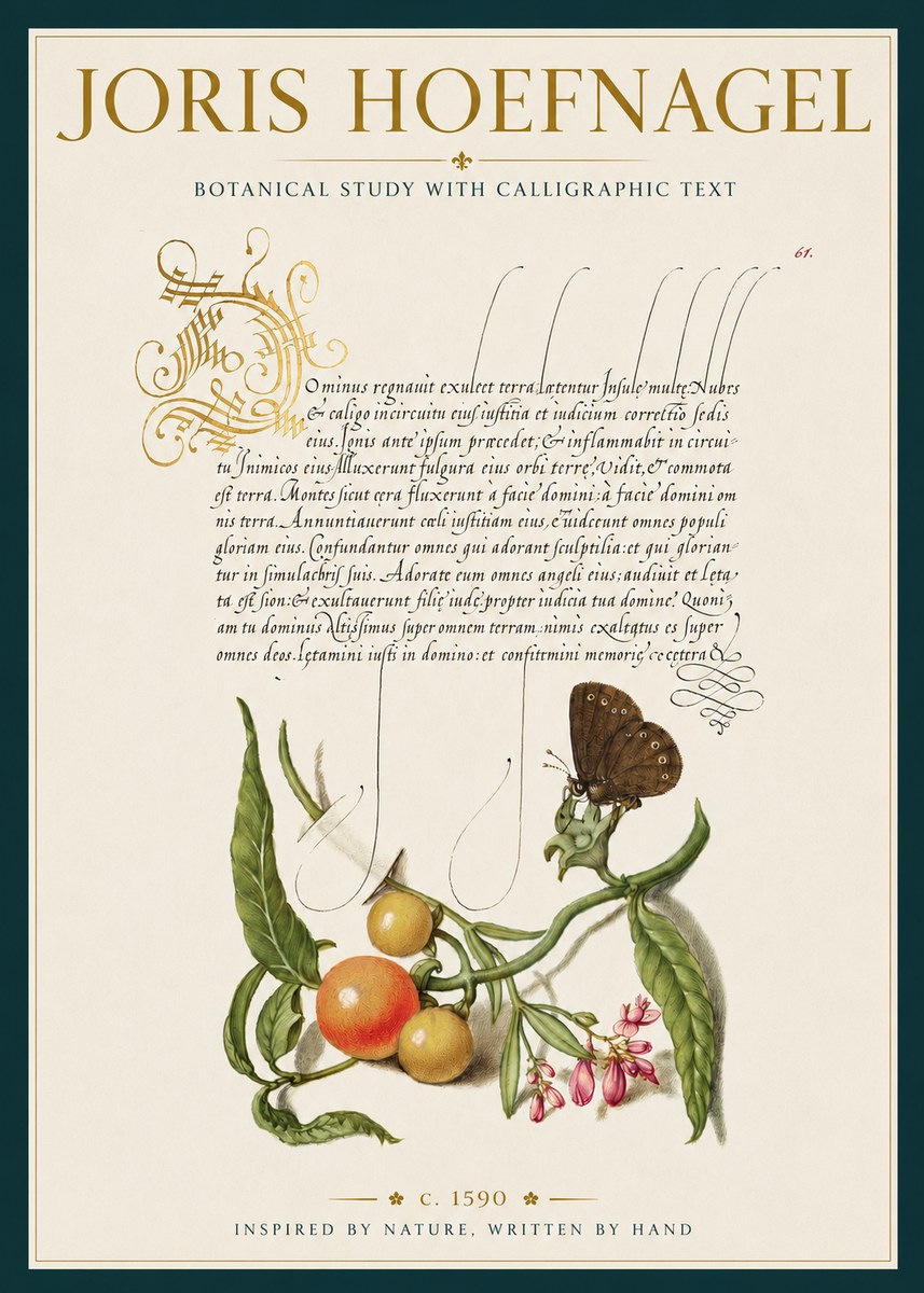 Joris Hoefnagel Botanical Study with Calligraphic Text No3 - Juliste
