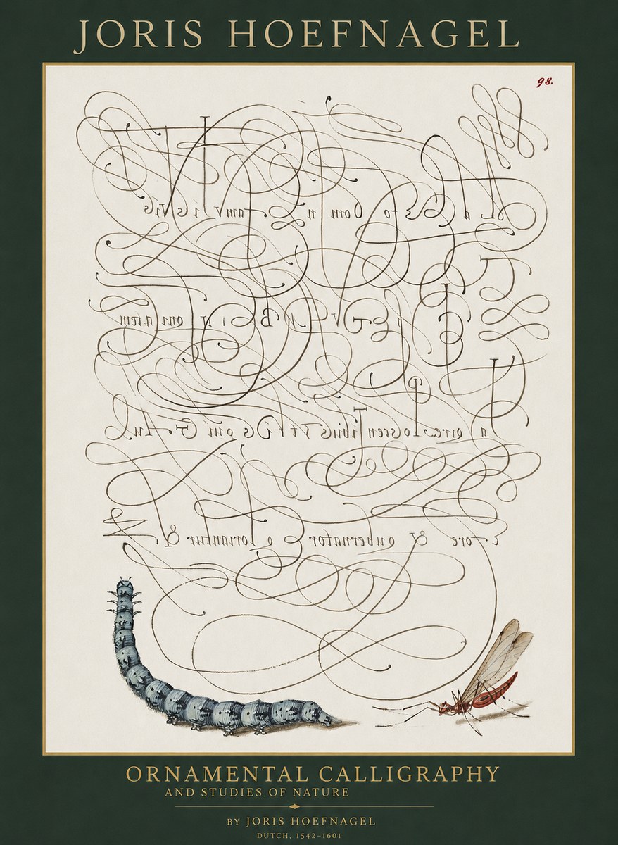 Joris Hoefnagel Ornamental Calligraphy and Studies of Nature No1 - Juliste