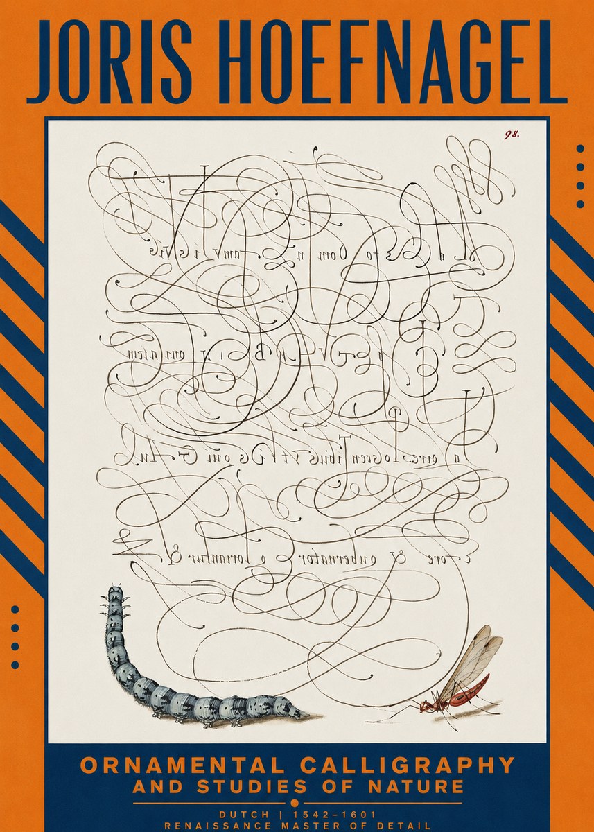 Joris Hoefnagel Ornamental Calligraphy and Studies of Nature No2 - Juliste