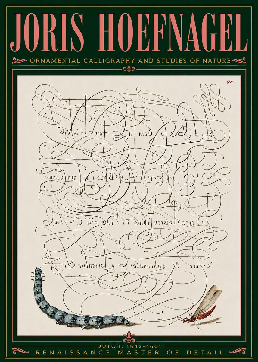 Joris Hoefnagel Ornamental Calligraphy and Studies of Nature No5 - Juliste