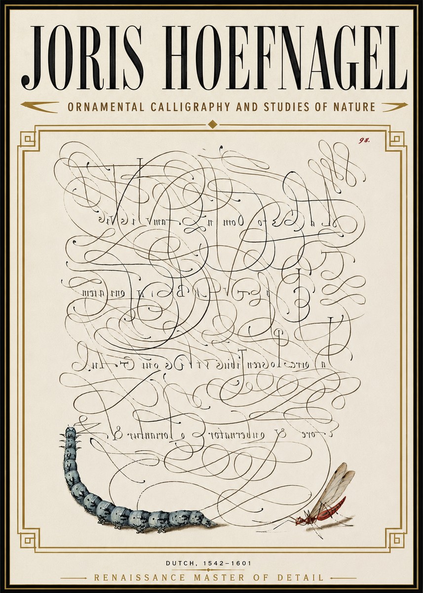 Joris Hoefnagel Ornamental Calligraphy and Studies of Nature No6 - Juliste