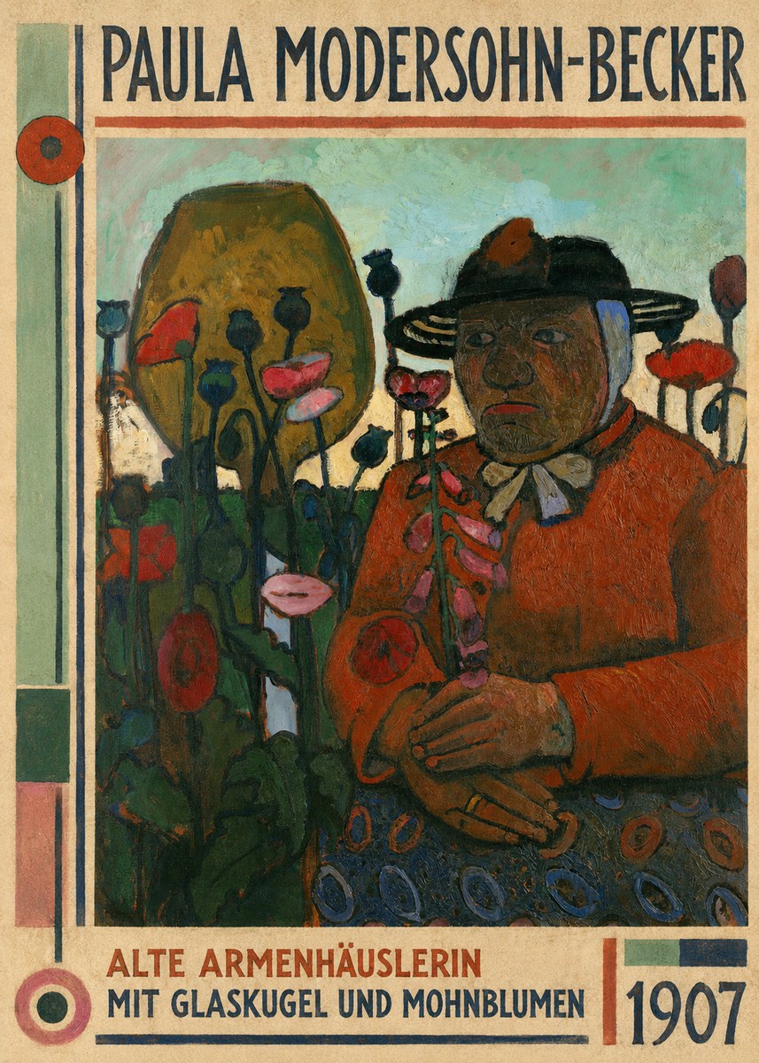 Paula Modersohn-Becker Alte Armenhäuslerin Mit Glaskugel Und Mohnblumen No1 - Juliste