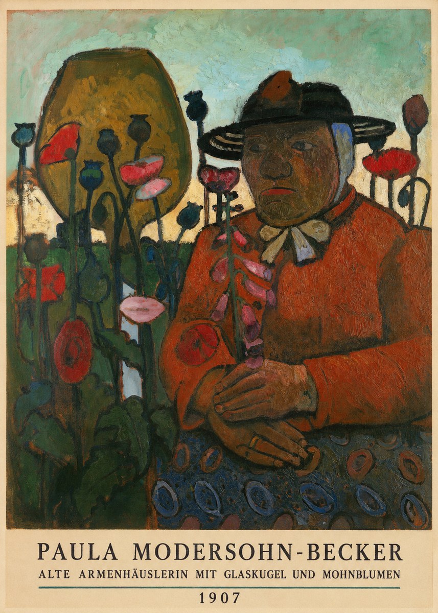 Paula Modersohn-Becker Alte Armenhäuslerin Mit Glaskugel Und Mohnblumen No5 - Juliste