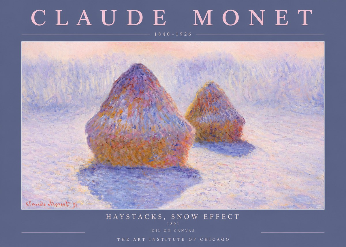 Monet Haystacks, Snow Effect No2 - Juliste