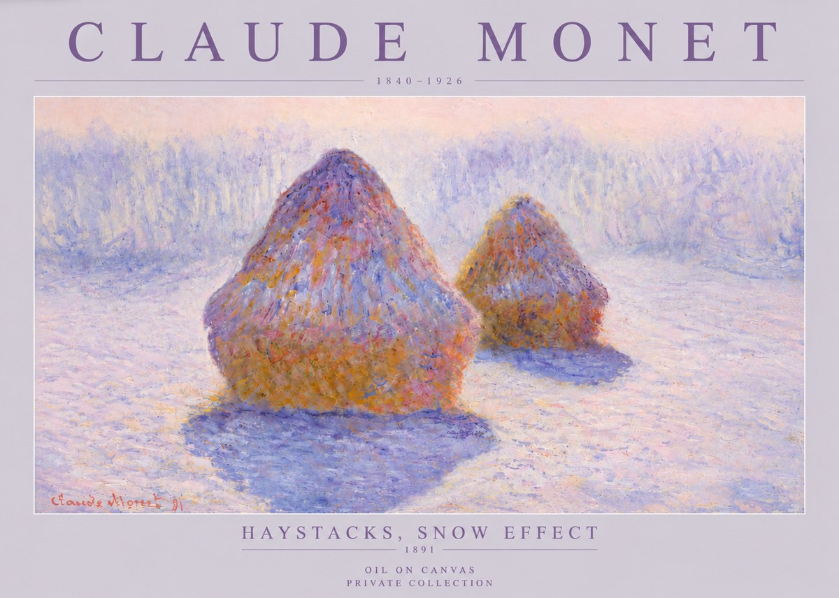 Monet Haystacks, Snow Effect No4 - Juliste