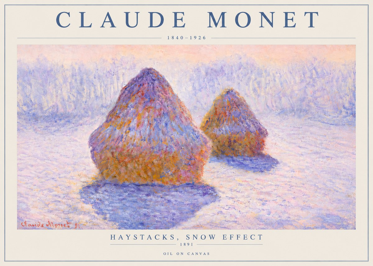 Monet Haystacks, Snow Effect No6 - Juliste