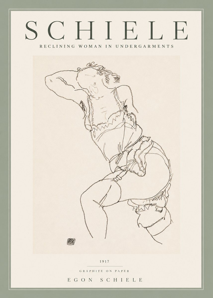 Schiele Reclining Woman in Undergarments No2 - Juliste