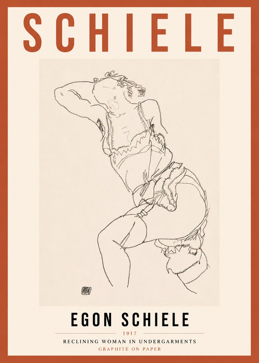 Schiele Reclining Woman in Undergarments No3 - Juliste