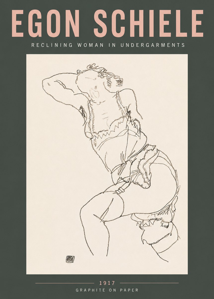 Schiele Reclining Woman in Undergarments No5 - Juliste