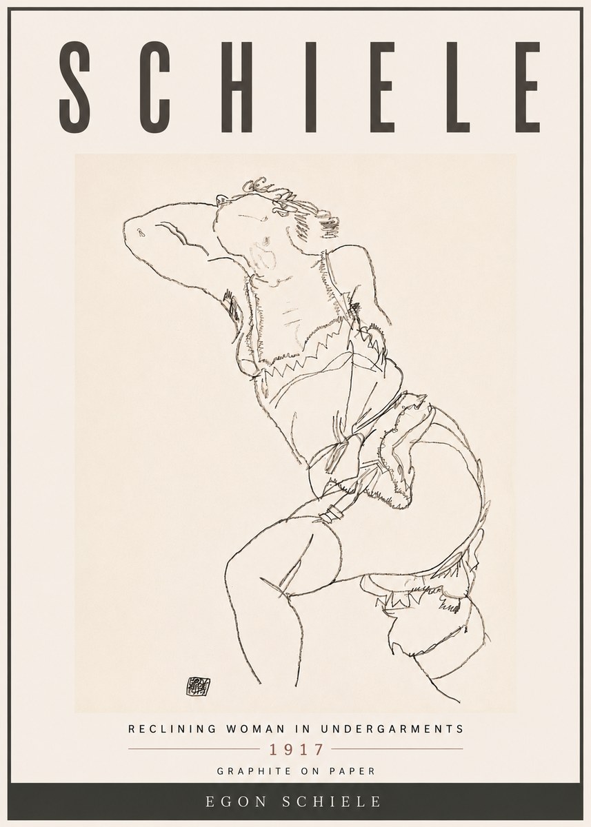 Schiele Reclining Woman in Undergarments No6 - Juliste