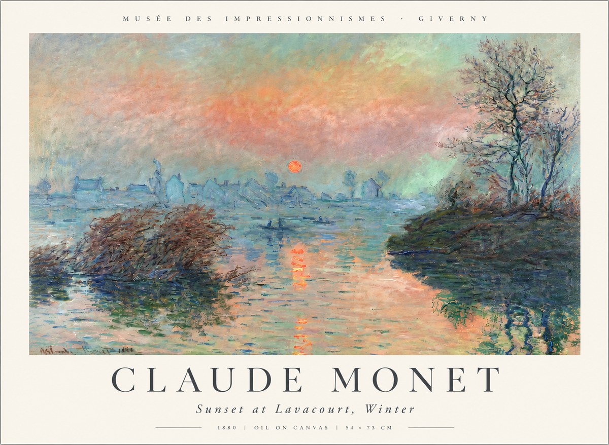 Monet Sunset at Lavacourt, Winter No3 - Juliste