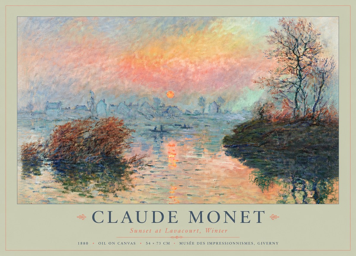 Monet Sunset at Lavacourt, Winter No4 - Juliste