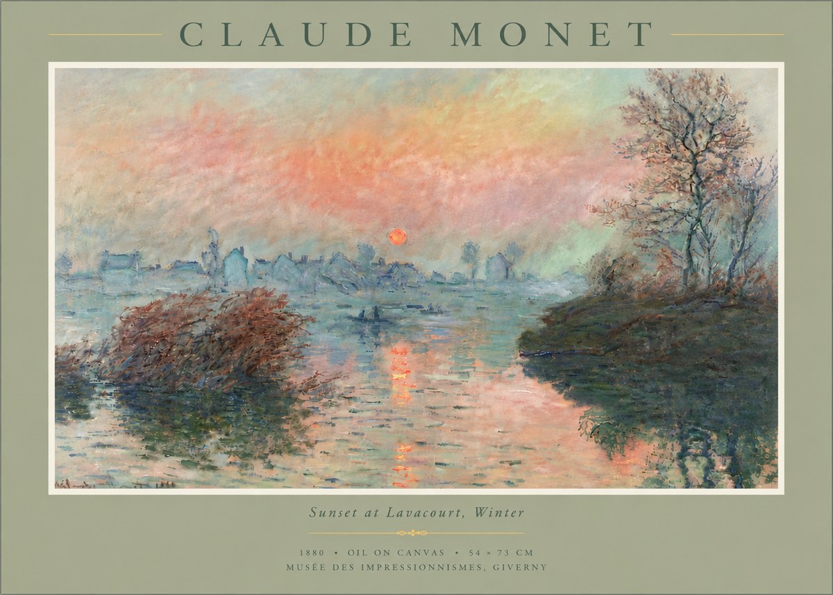 Monet Sunset at Lavacourt, Winter No6 - Juliste
