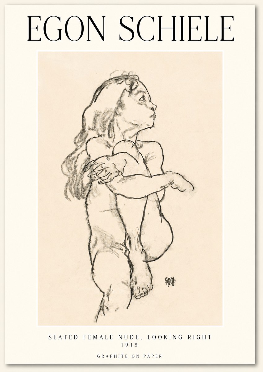 Schiele Seated Female Nude, Looking Right No1 - Juliste