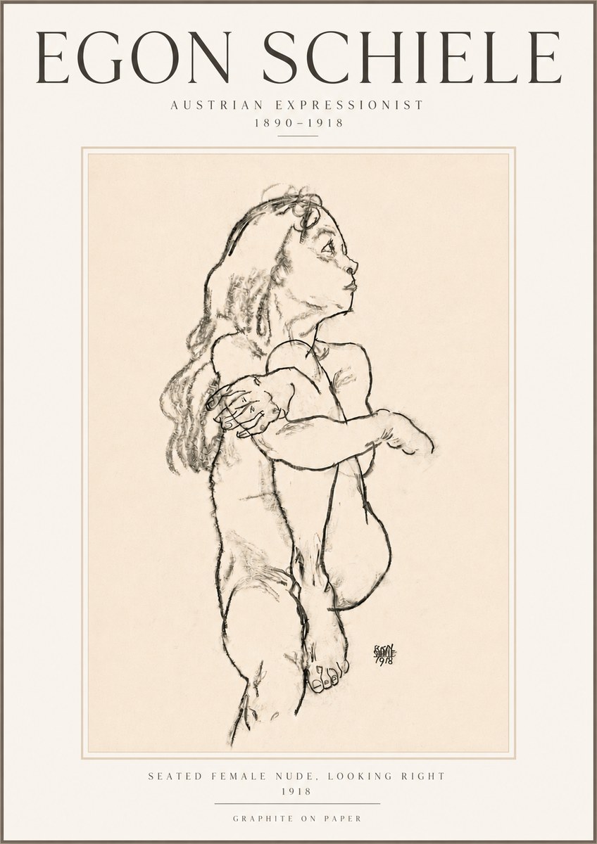 Schiele Seated Female Nude, Looking Right No5 - Juliste