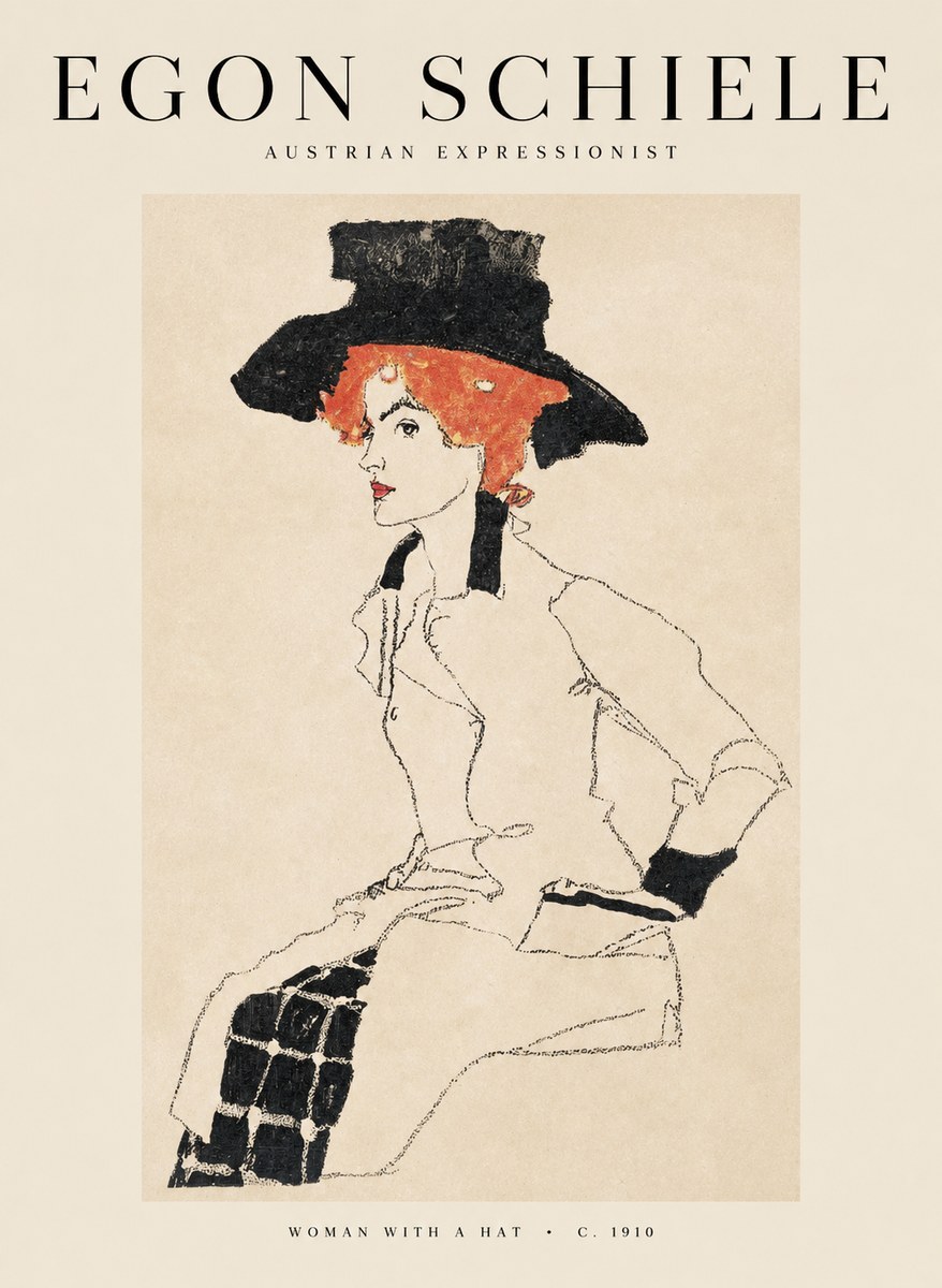 Schiele Woman with a Hat No1 - Juliste