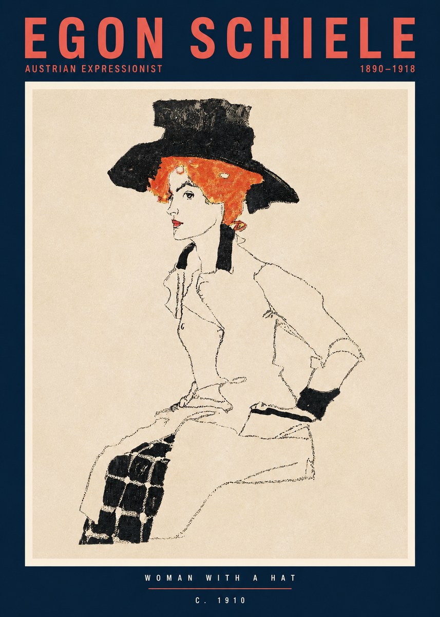 Schiele Woman with a Hat No2 - Juliste