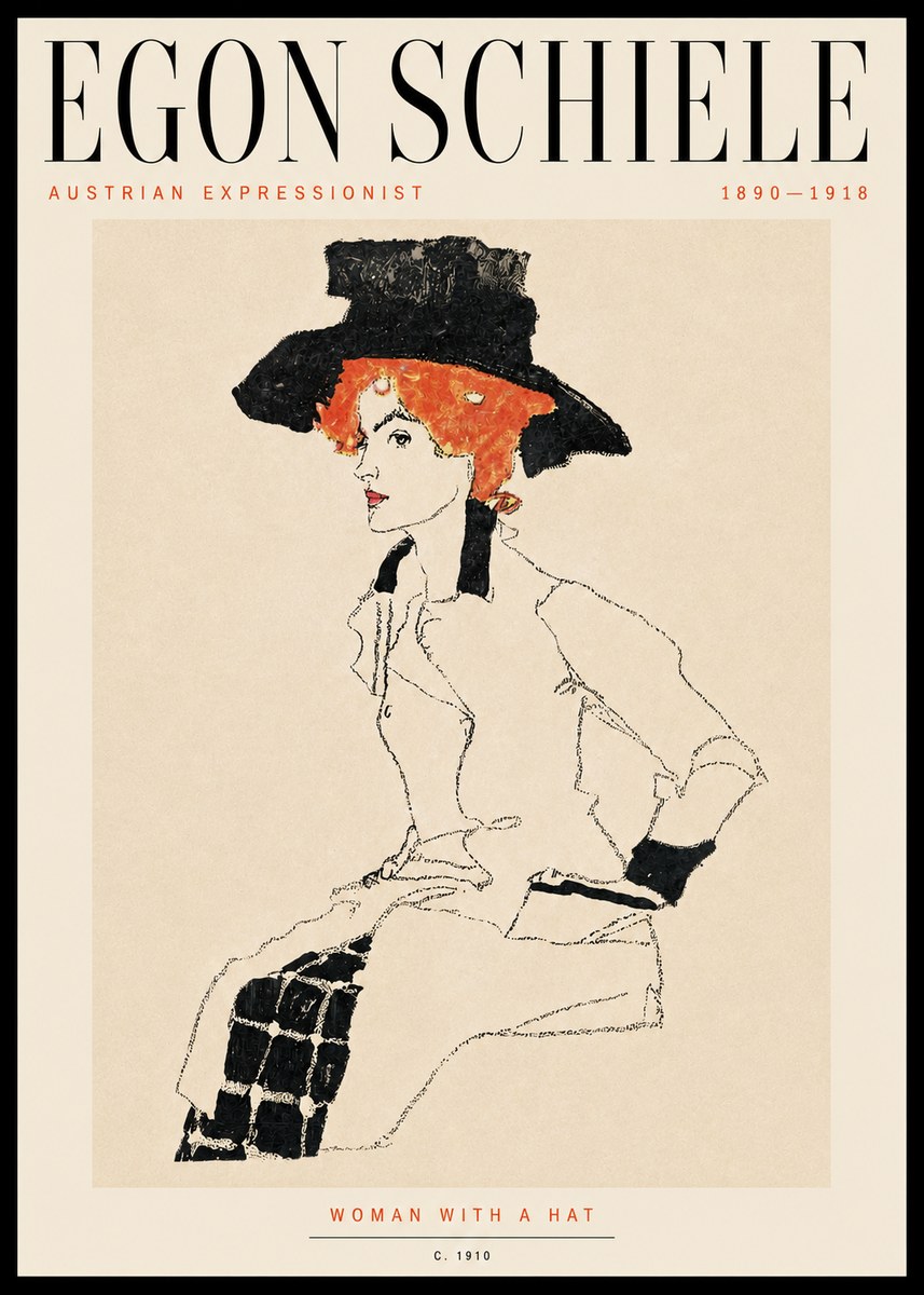 Schiele Woman with a Hat No5 - Juliste