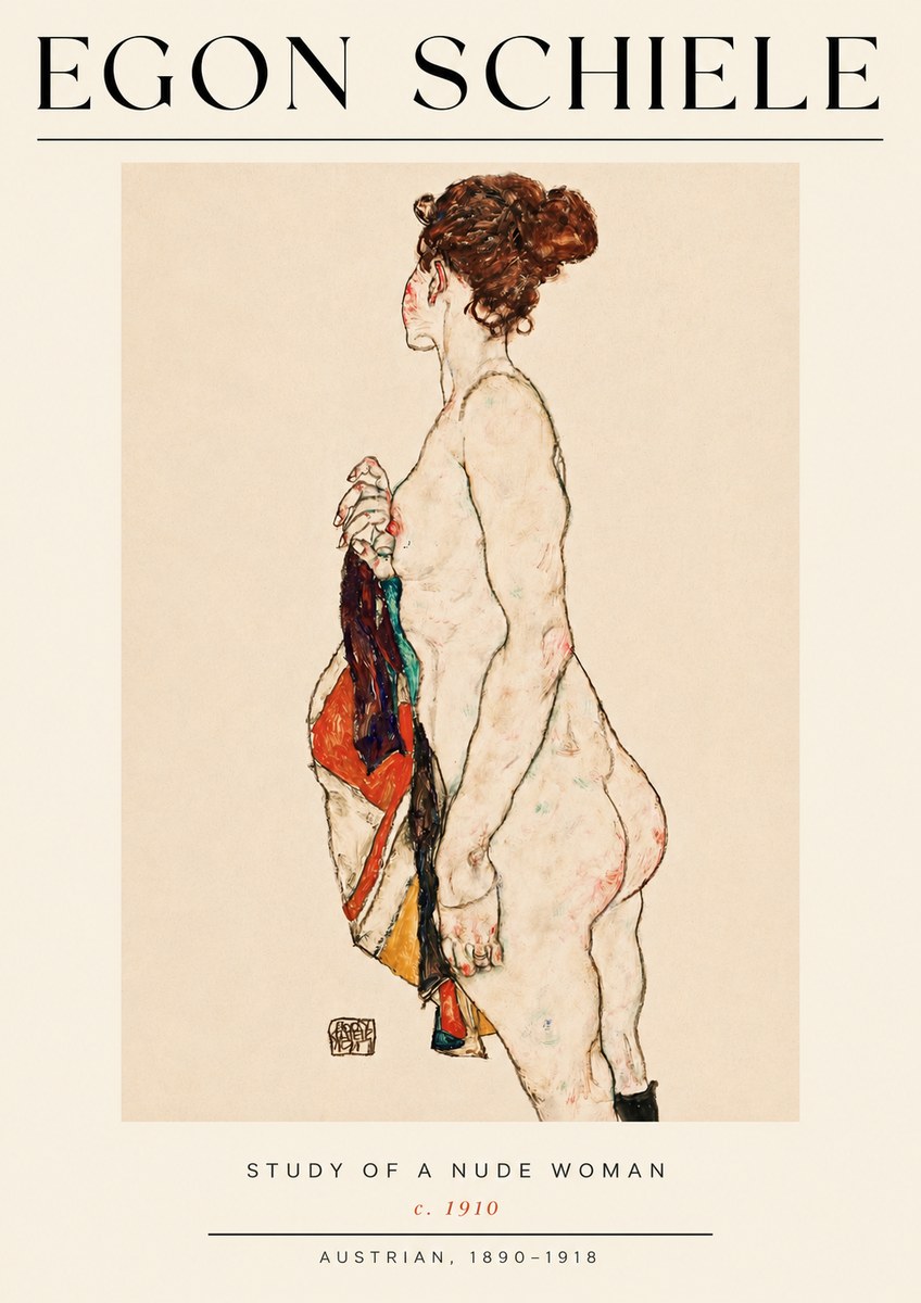 Schiele Study of a Nude Woman No4 - Juliste