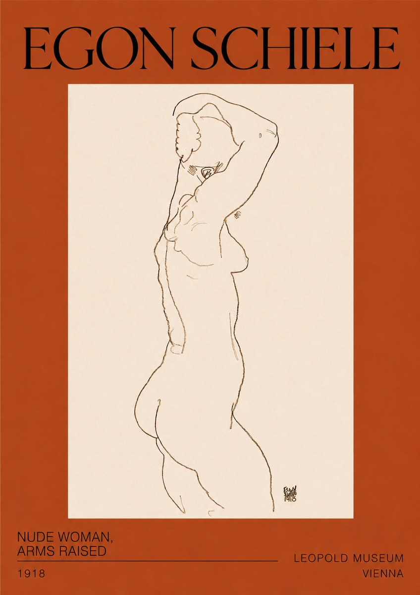 Schiele Nude Woman, Arms Raised No2 - Juliste