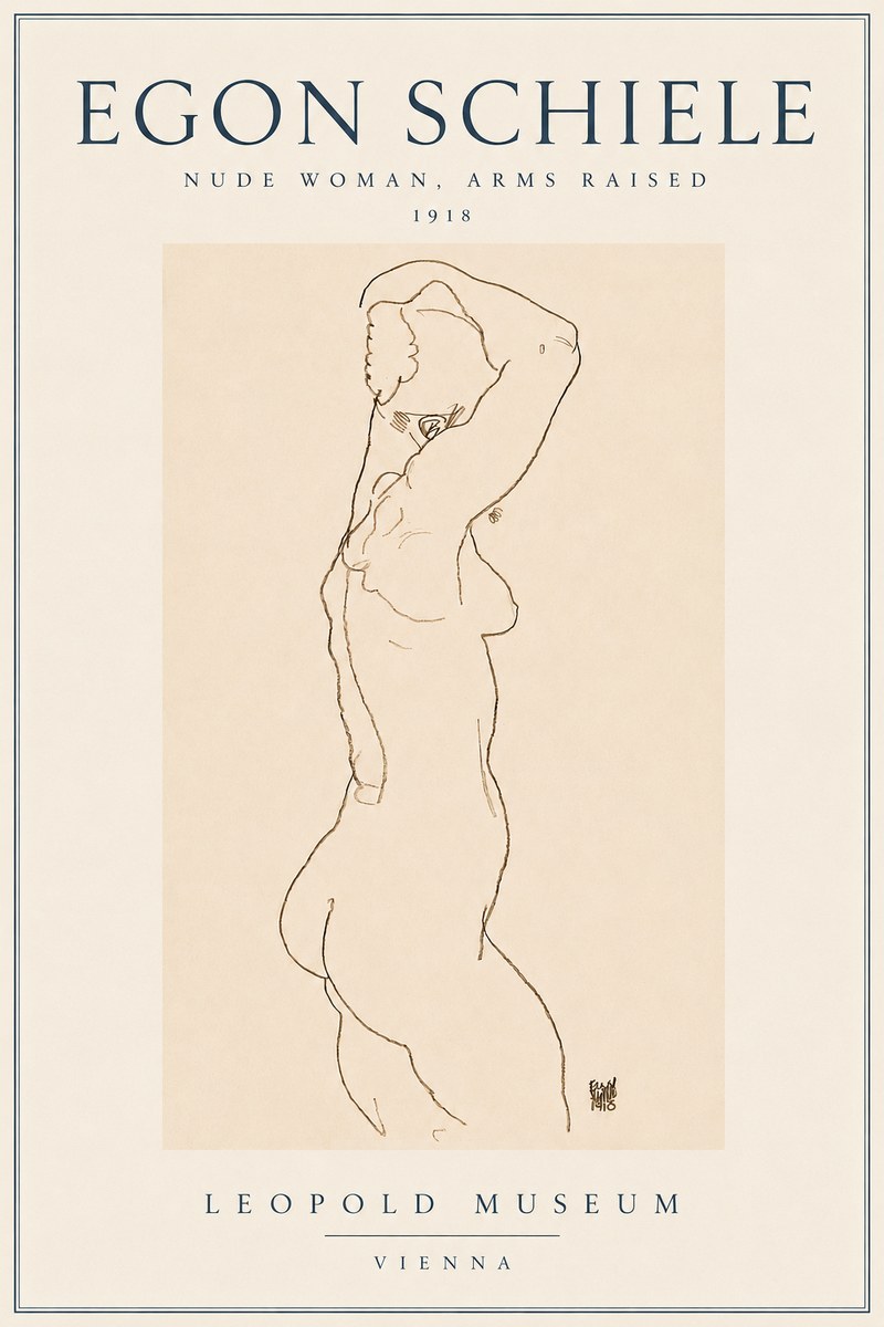Schiele Nude Woman, Arms Raised No3 - Juliste