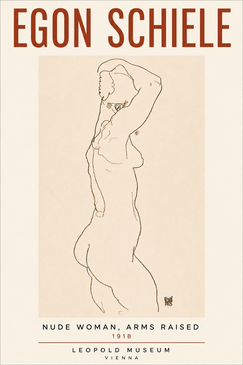 Schiele Nude Woman, Arms Raised No4 - Juliste