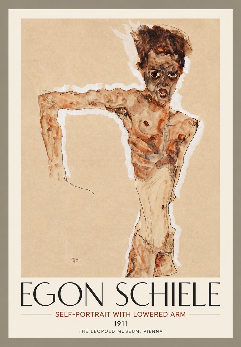 Schiele Self-portrait with Lowered Arm No4 - Juliste