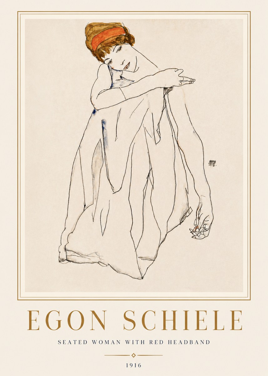 Schiele Seated Woman with Red Headband No4 - Juliste