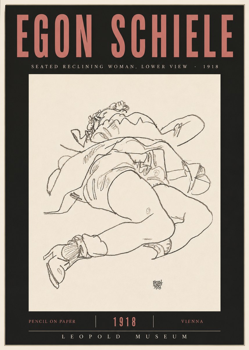 Schiele Seated Reclining Woman, Lower View No5 - Juliste