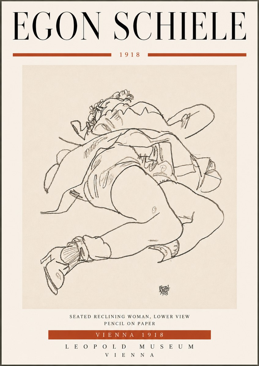 Schiele Seated Reclining Woman, Lower View No6 - Juliste