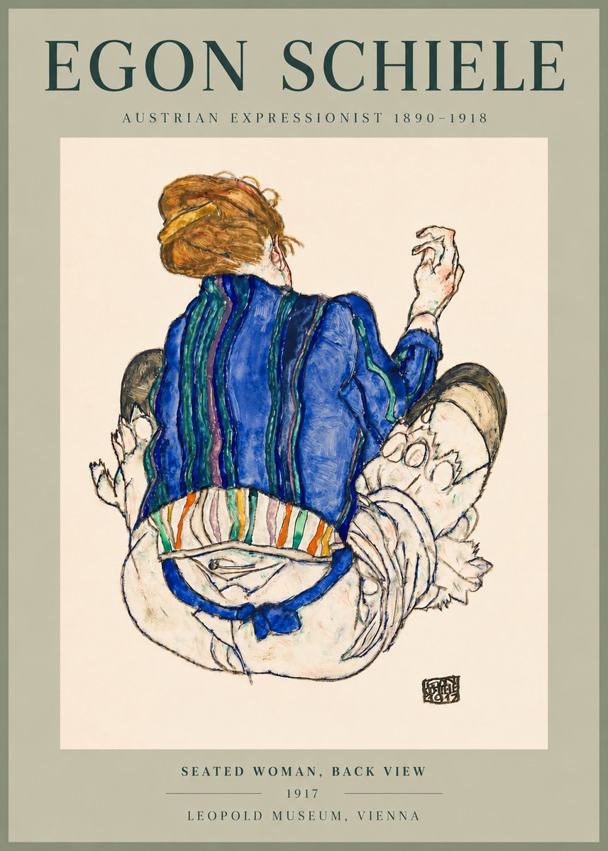 Schiele Seated Woman, Back View No5 - Juliste