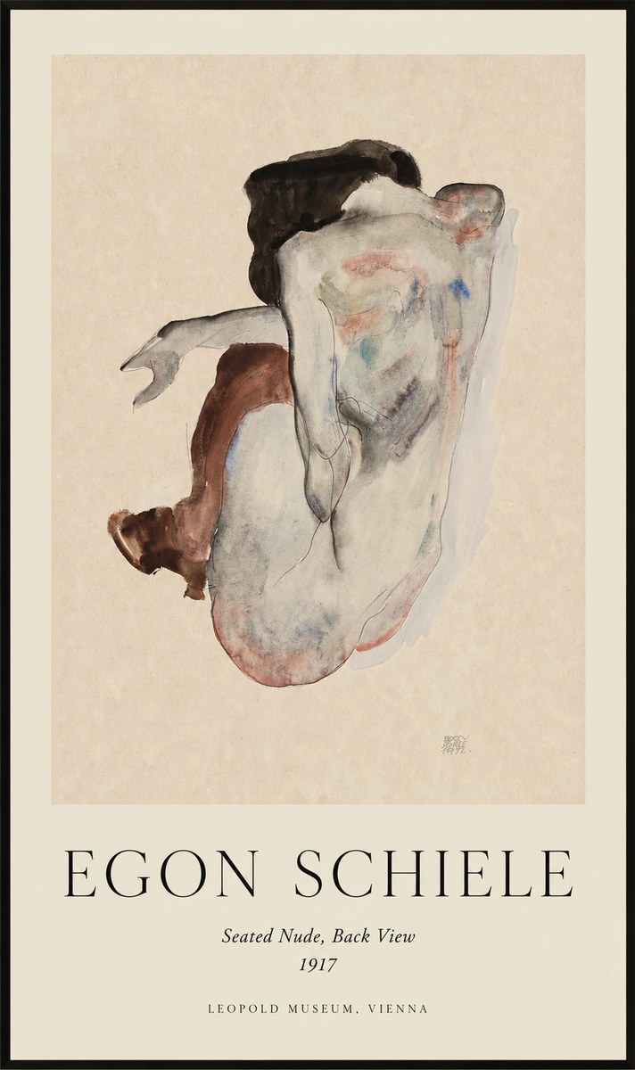 Schiele Seated Nude, Back View No1 - Juliste