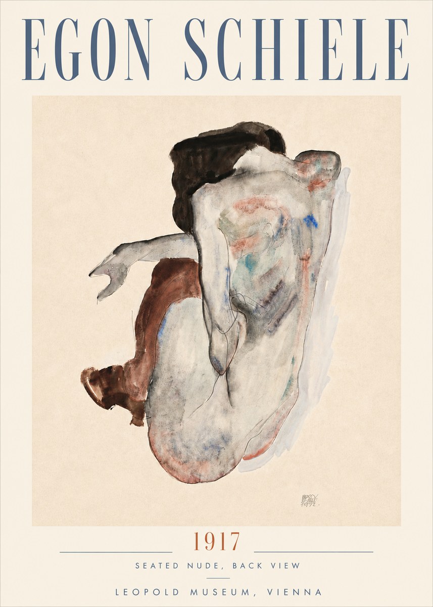 Schiele Seated Nude, Back View No5 - Juliste