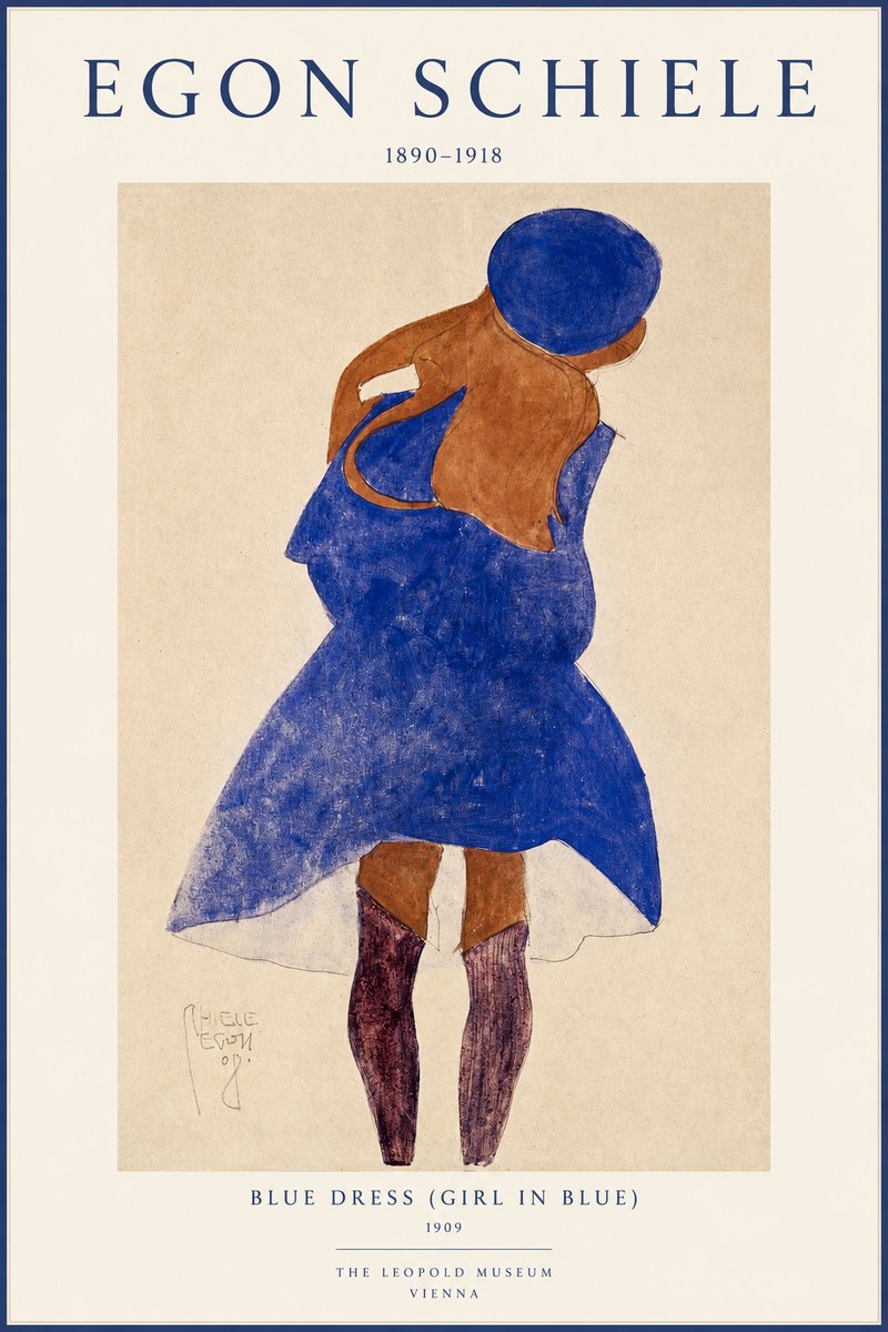 Schiele Blue Dress (Girl in Blue) No1 - Juliste