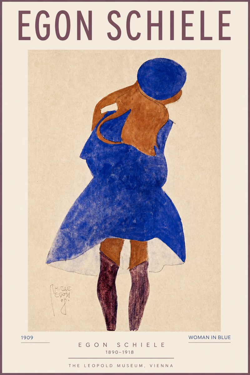 Schiele Blue Dress (Girl in Blue) No3 - Juliste