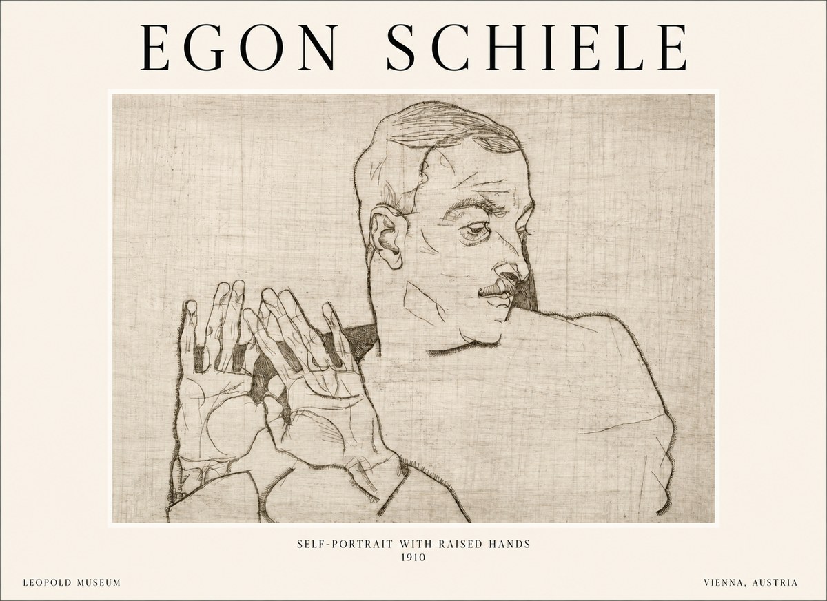 Schiele Self-portrait with Raised Hands No1 - Juliste