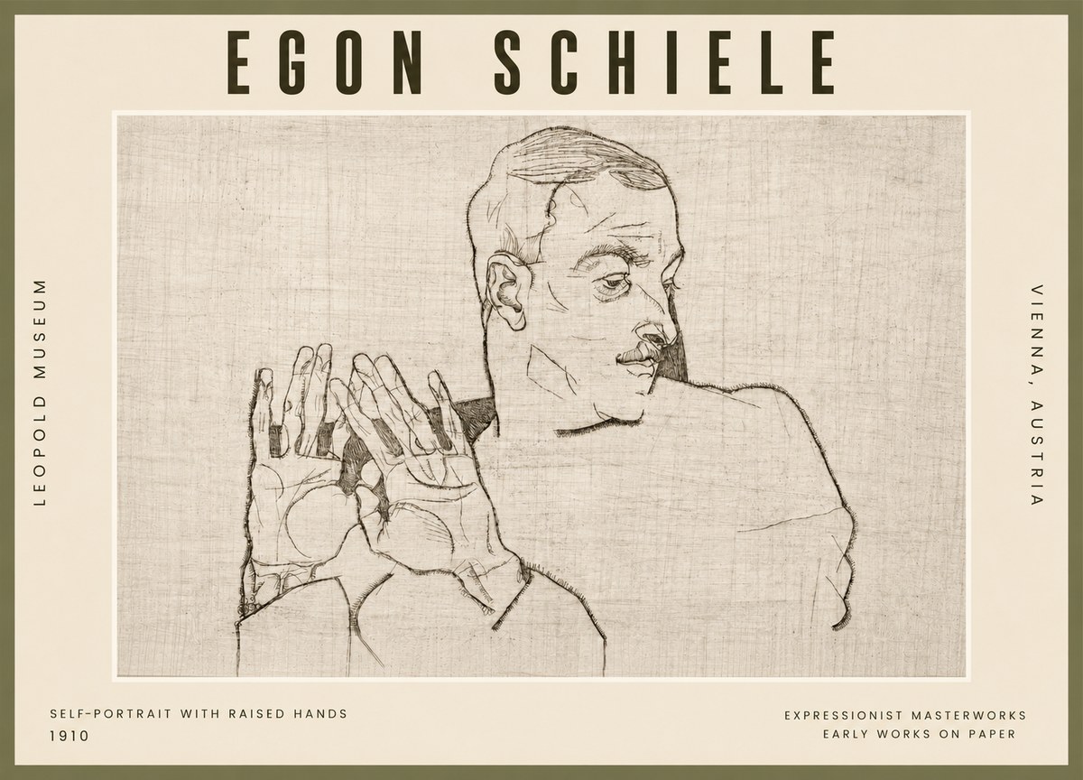 Schiele Self-portrait with Raised Hands No5 - Juliste