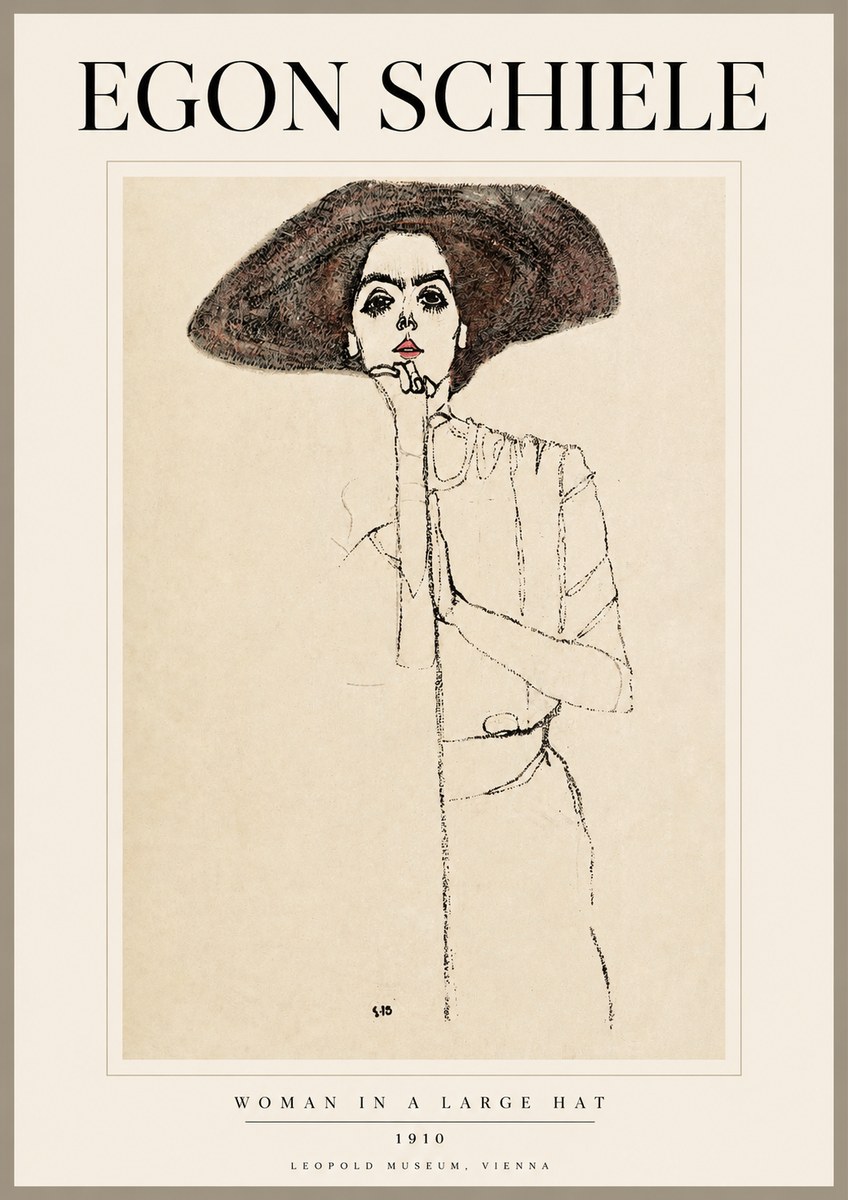 Schiele Woman in a Large Hat No2 - Juliste
