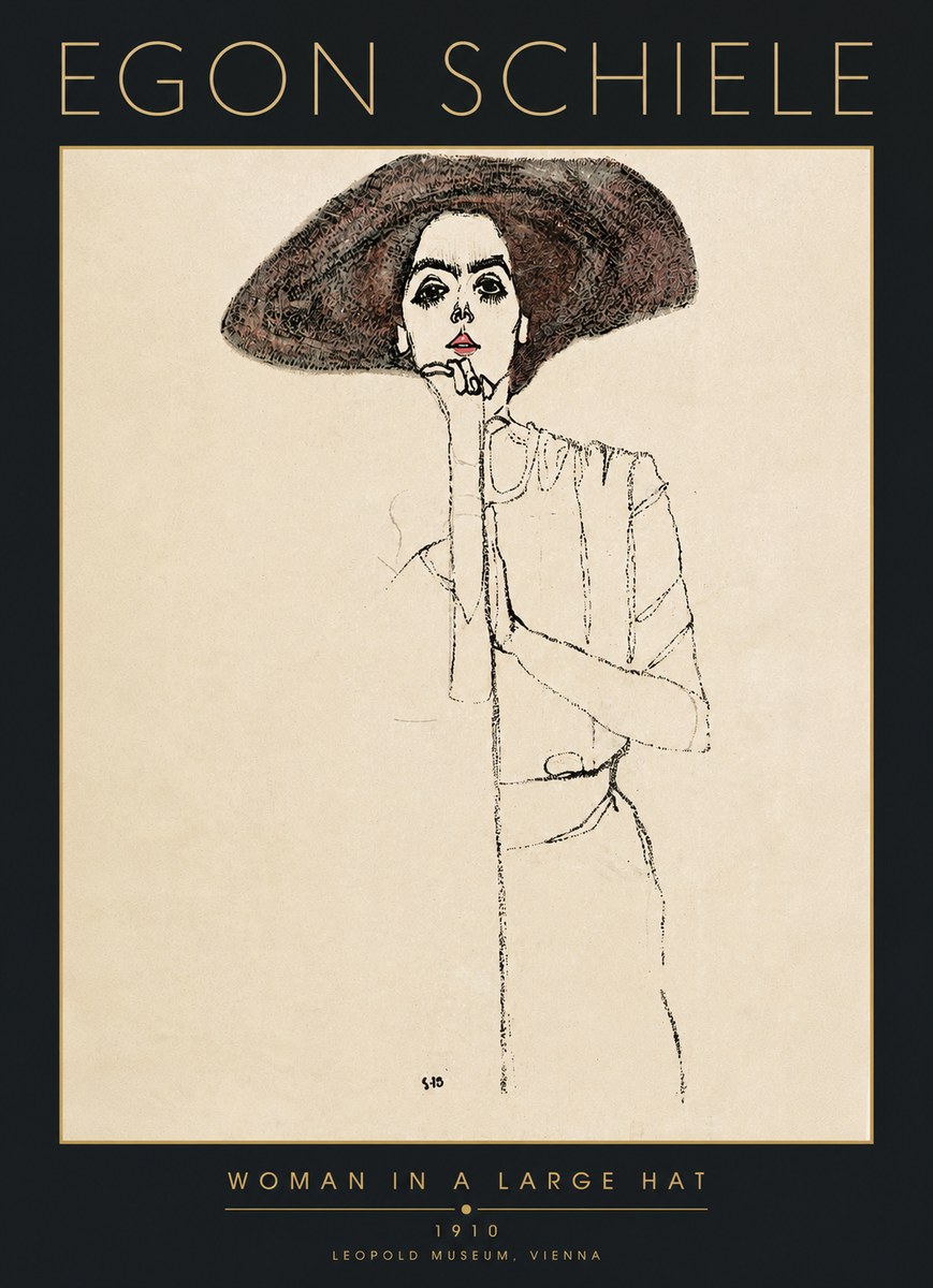 Schiele Woman in a Large Hat No5 - Juliste
