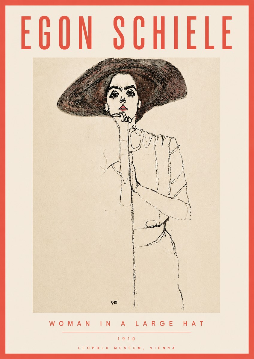 Schiele Woman in a Large Hat No6 - Juliste