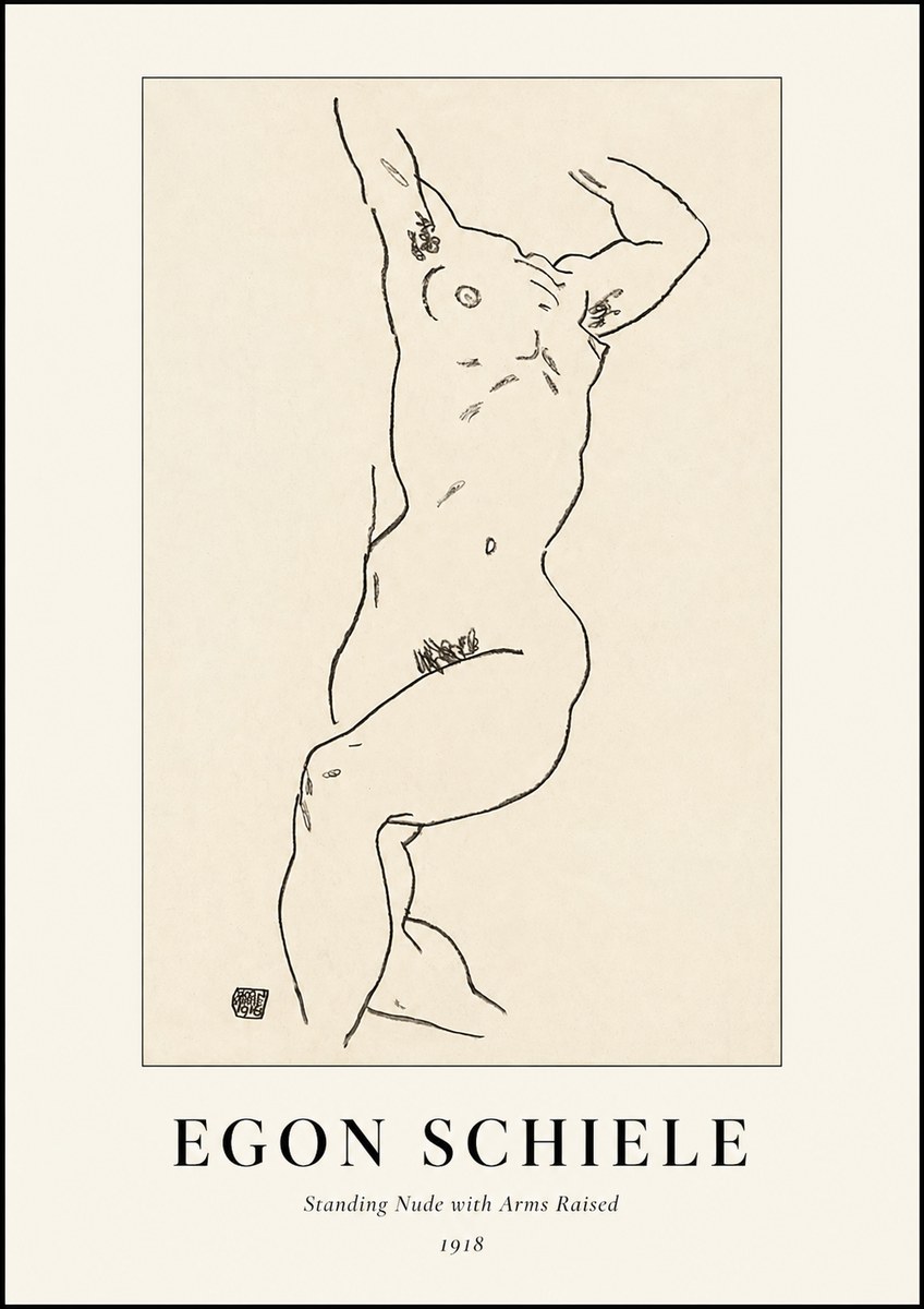 Schiele Standing Nude with Arms Raised No1 - Juliste