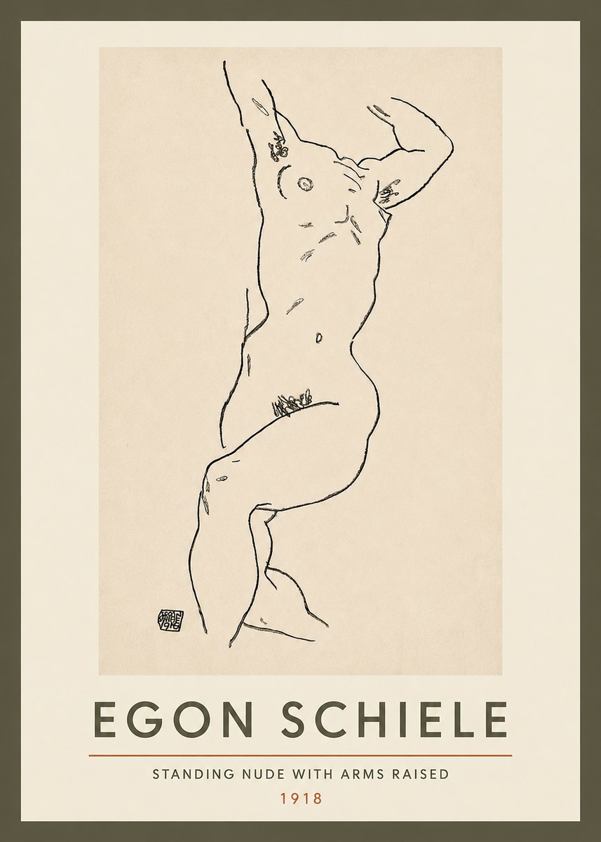 Schiele Standing Nude with Arms Raised No3 - Juliste