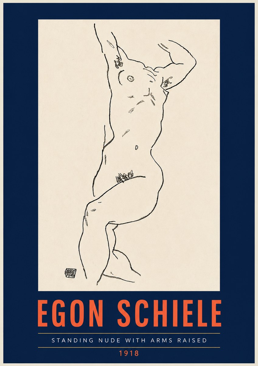 Schiele Standing Nude with Arms Raised No4 - Juliste