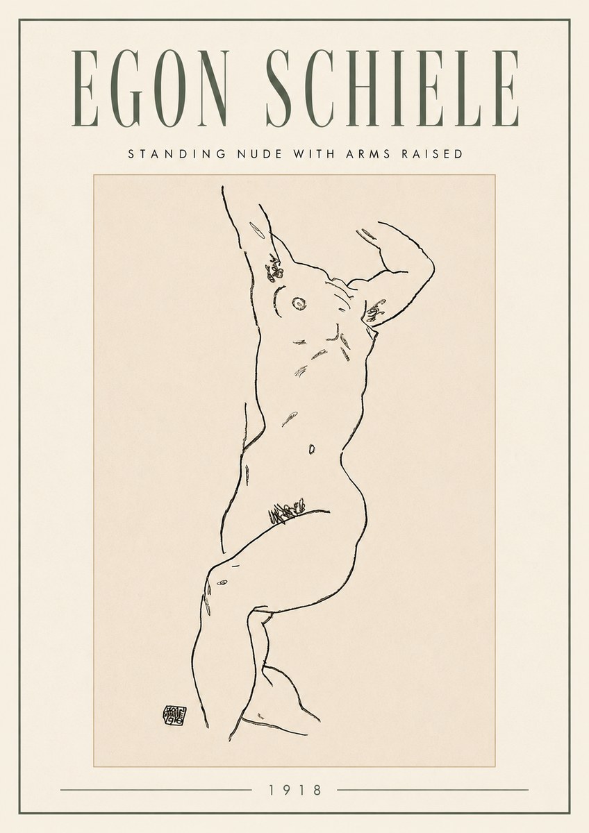 Schiele Standing Nude with Arms Raised No5 - Juliste
