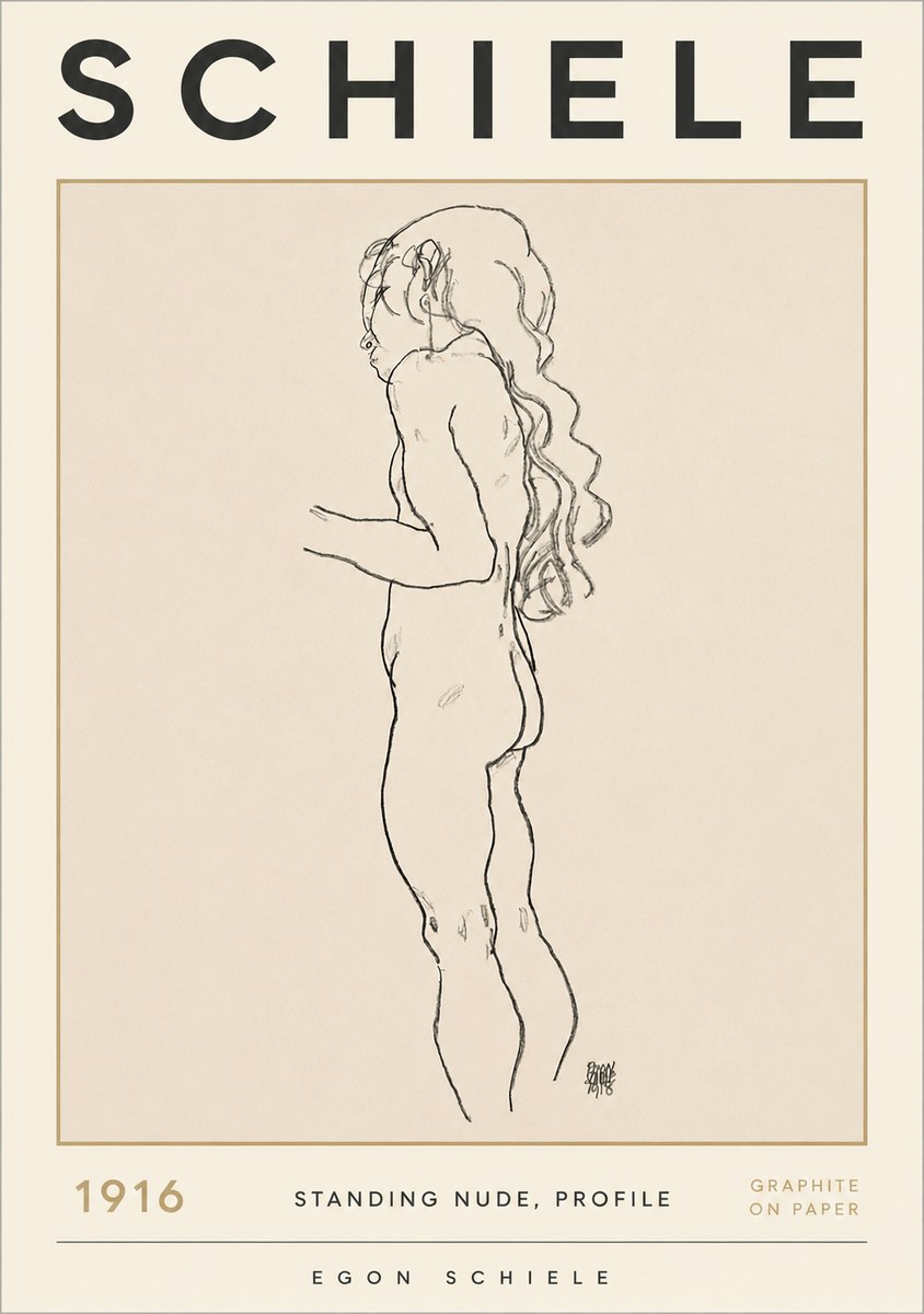 Schiele Standing Nude, Profile No2 - Juliste